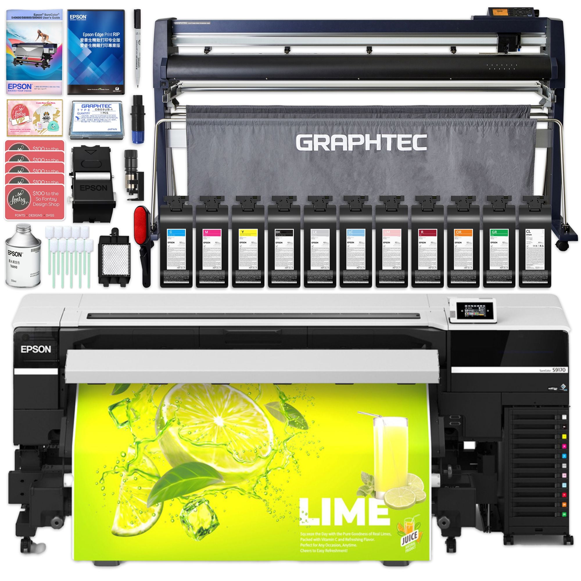 Epson SureColor S9170 11-Color 64" Solvent Printer & Cutter Deluxe Bundle Eco Printers Epson Epson S9170 with FC9000-140 54" Cutter 