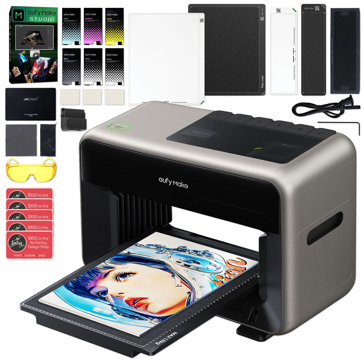 eufyMake E1 UV DTF &amp; Direct To Object Printer w/ Ink &amp; Roll-To-Film Attachment DTF Bundles Eufymake 