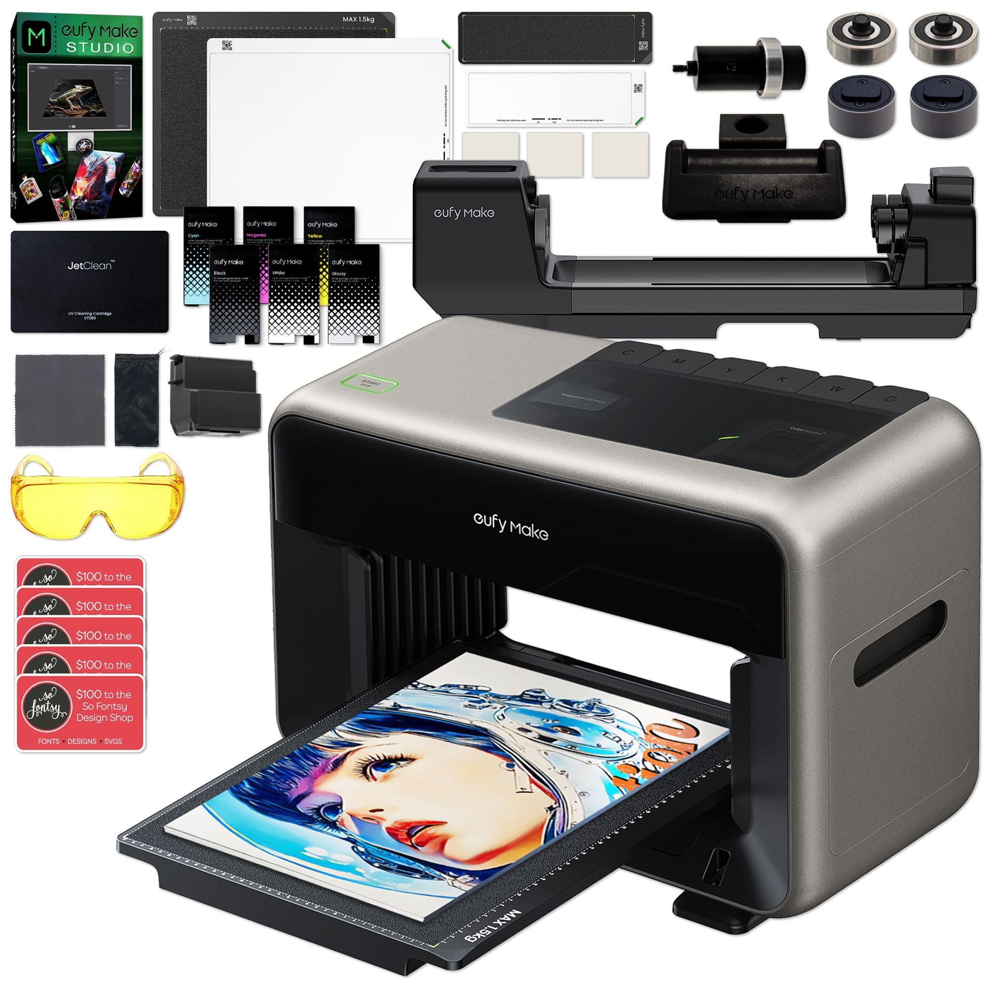 eufyMake E1 UV DTF & Direct To Object Printer w/ Ink & Rotary Attachment DTF Bundles Eufymake 