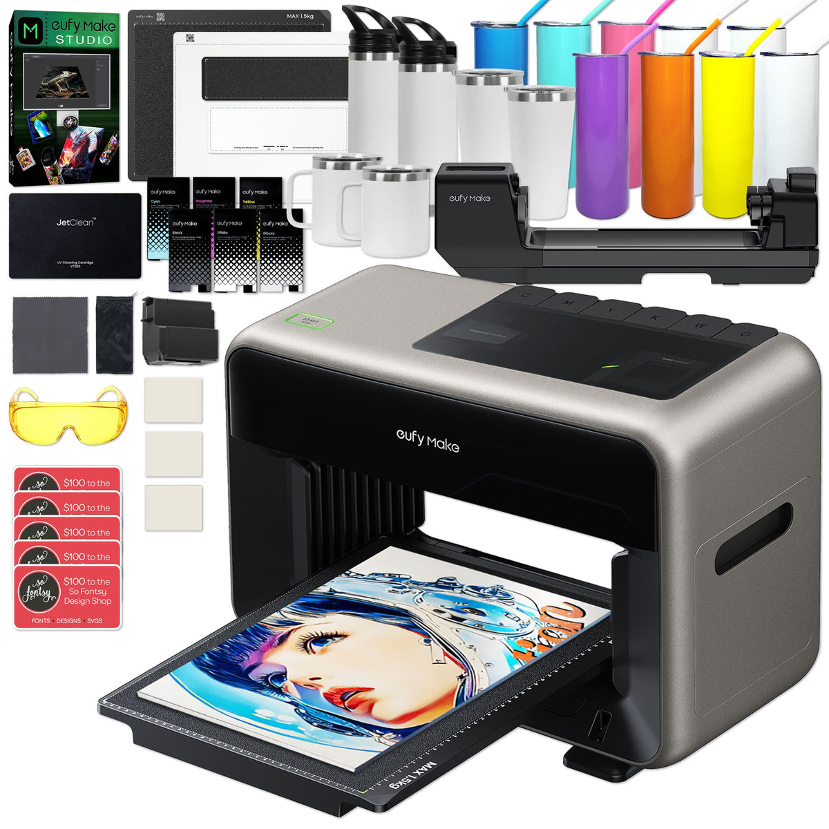 eufyMake E1 UV DTF &amp; Direct To Object Printer with Rotary Starter Kit DTF Bundles Eufymake 