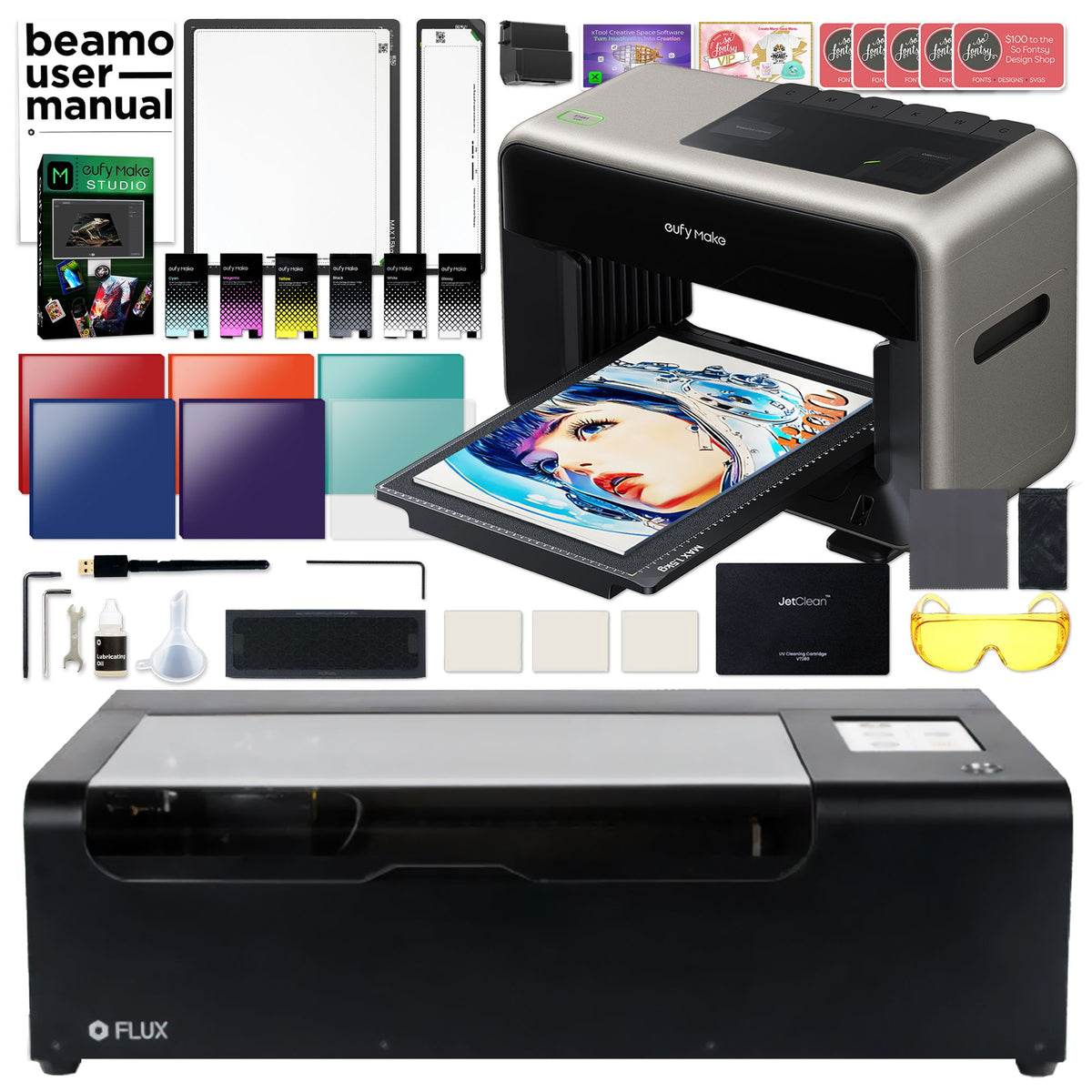 eufyMake E1 UV Printer with Flux Beemo 30W CO2 Laser - Cut &amp; Print Bundle DTF Bundles Eufymake 