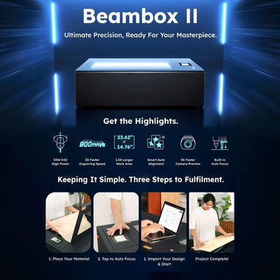 FLUX Beambox II 55W C02 Laser Cutter & Engraver with 4-in-1 Rotary & Auto Feeder - Swing Design21