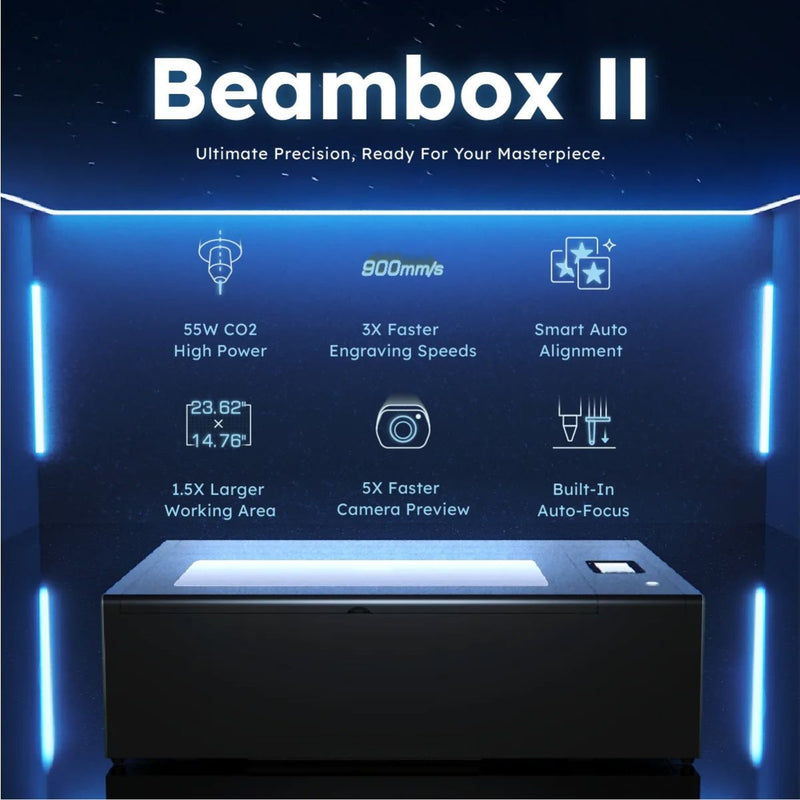 FLUX Beambox II 55W C02 Laser Cutter & Engraver with 4-in-1 Rotary & Auto Feeder - Swing Design15