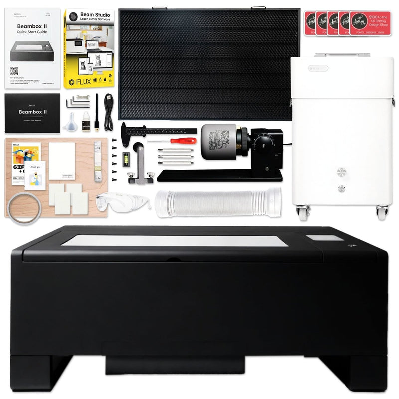 FLUX Beambox II 55W C02 Laser Cutter with 4-in-1 Rotary Tool, Riser & Air FilterWith Beam PRO Air Filter +$800 - Swing Design2