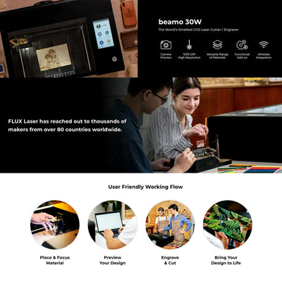 Flux Beamo 30W C02 Laser Cutter & Engraver Bundle Laser Engraver Flux 