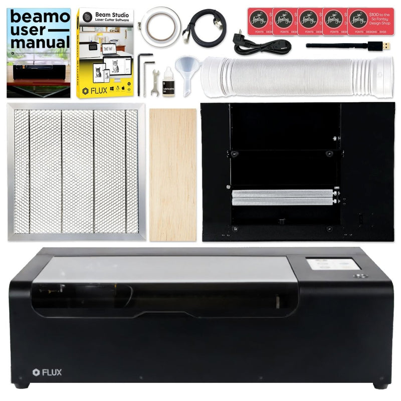 FLUX Beamo 30W C02 Laser Cutter & Engraver with Cylindrical Rotary Tool - Swing Design1