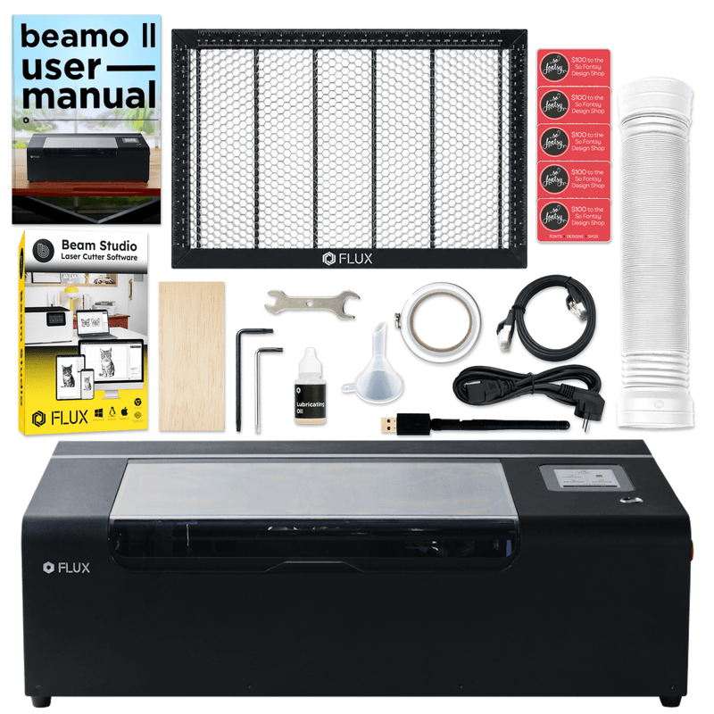 FLUX Beamo II 30W C02 Laser Cutter & Engraver with Riser, Rotary, Air Filter Swing Design 2