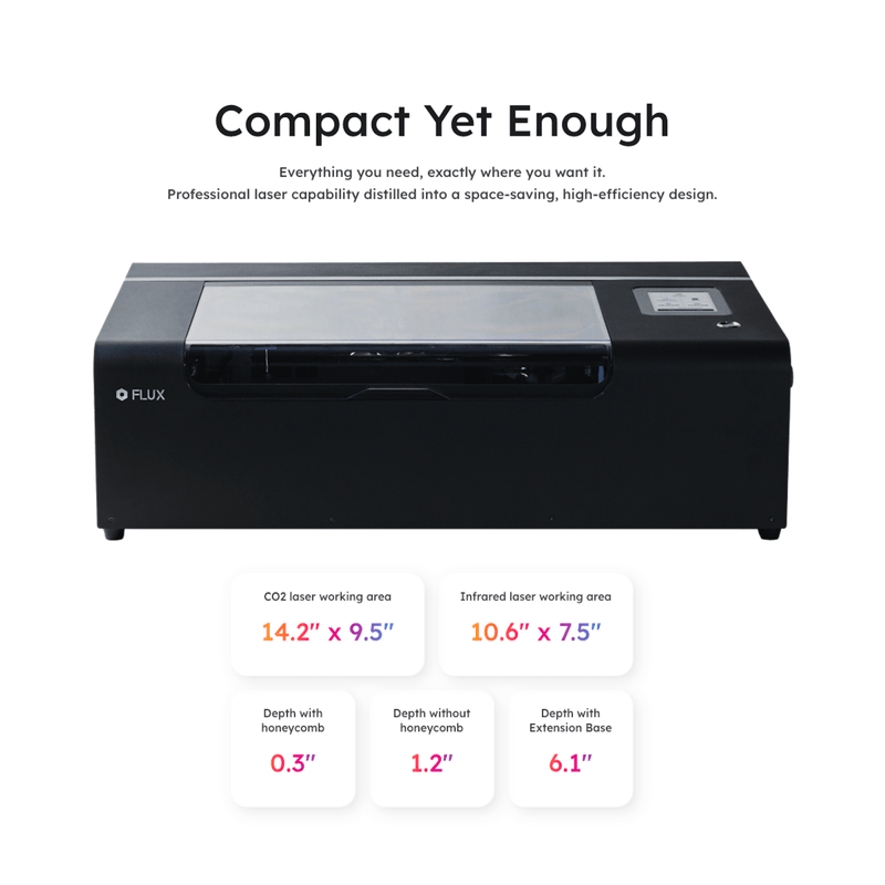 FLUX Beamo II 30W C02 Laser Cutter & Engraver with Riser, Rotary, Air Filter Swing Design 17