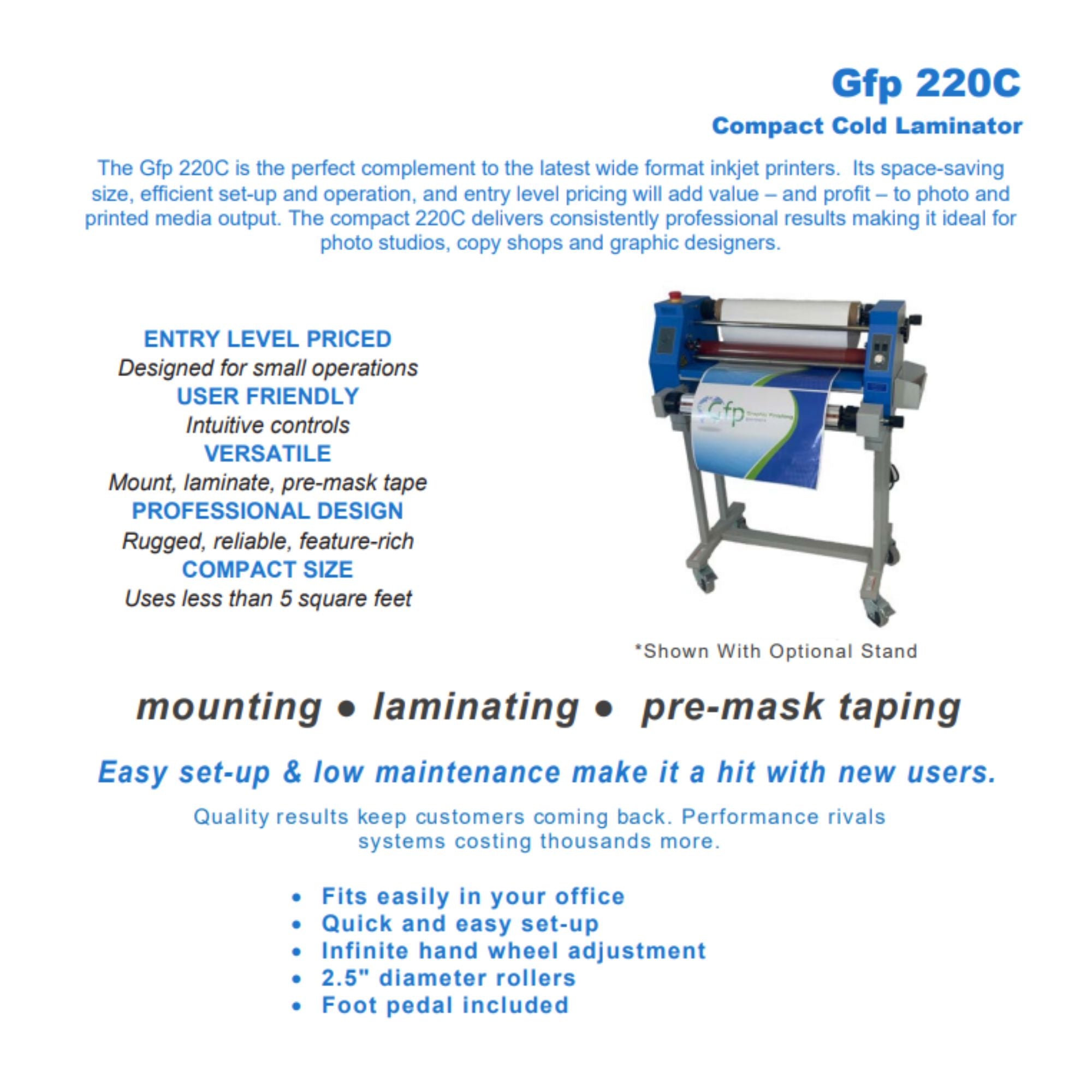 GFP 220C Compact Tabletop Cold Roll Laminator Stand Eco Printers GFP 