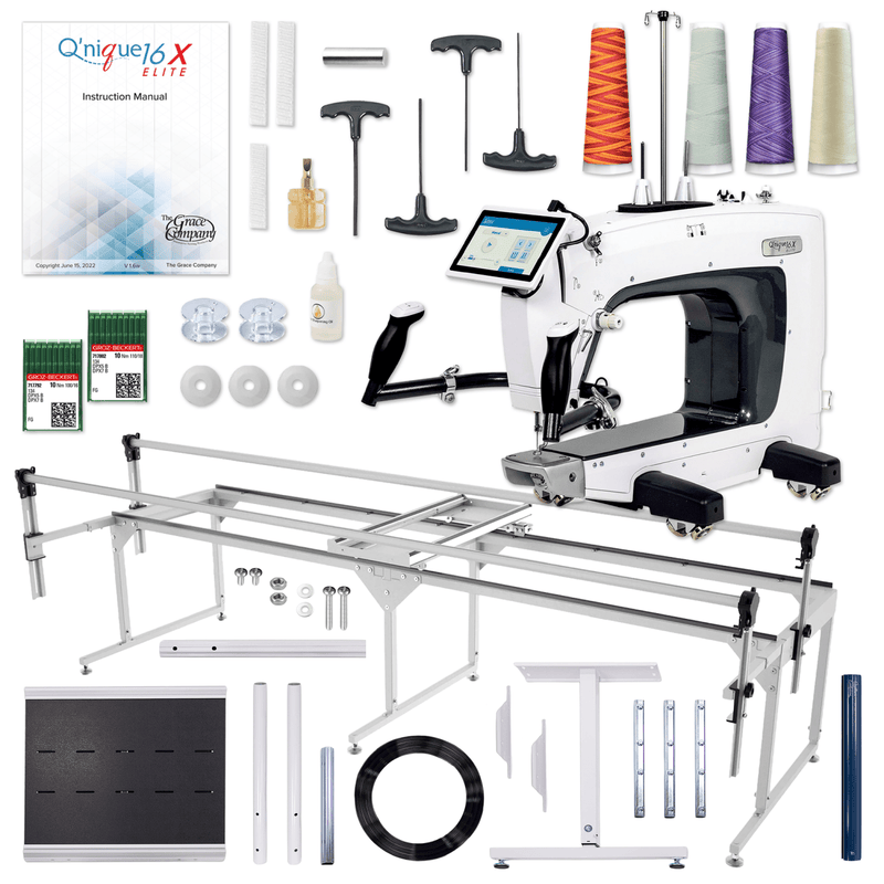 Grace 16X Longarm Bundle with Q-Zone Queen PRO Quilting Frame Swing Design 1
