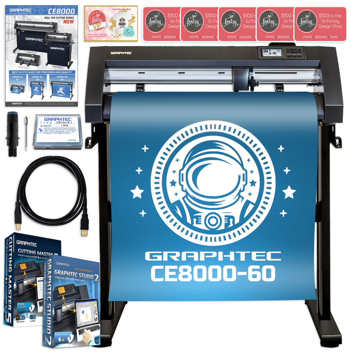 Graphtec CE8000-60 24in Vinyl Cutter w/ Stand, Software &amp; 2 Year Warranty Ethernet Only Swing Design 1