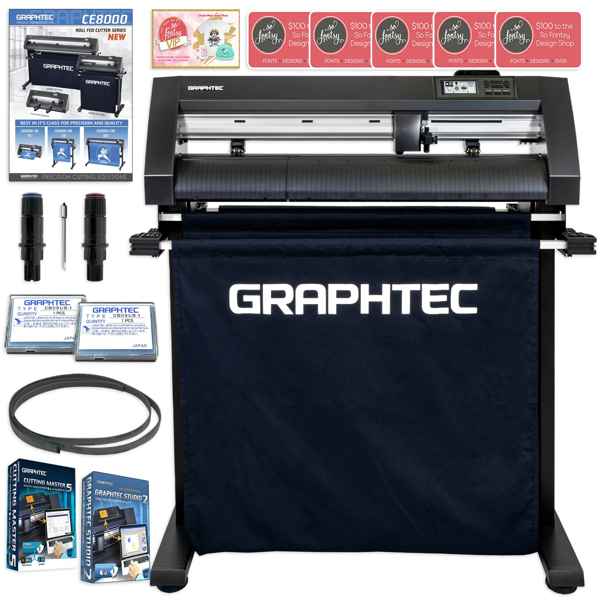 Graphtec CE8000-60 24in Vinyl Cutter with Catch Basket & Deluxe Accessories