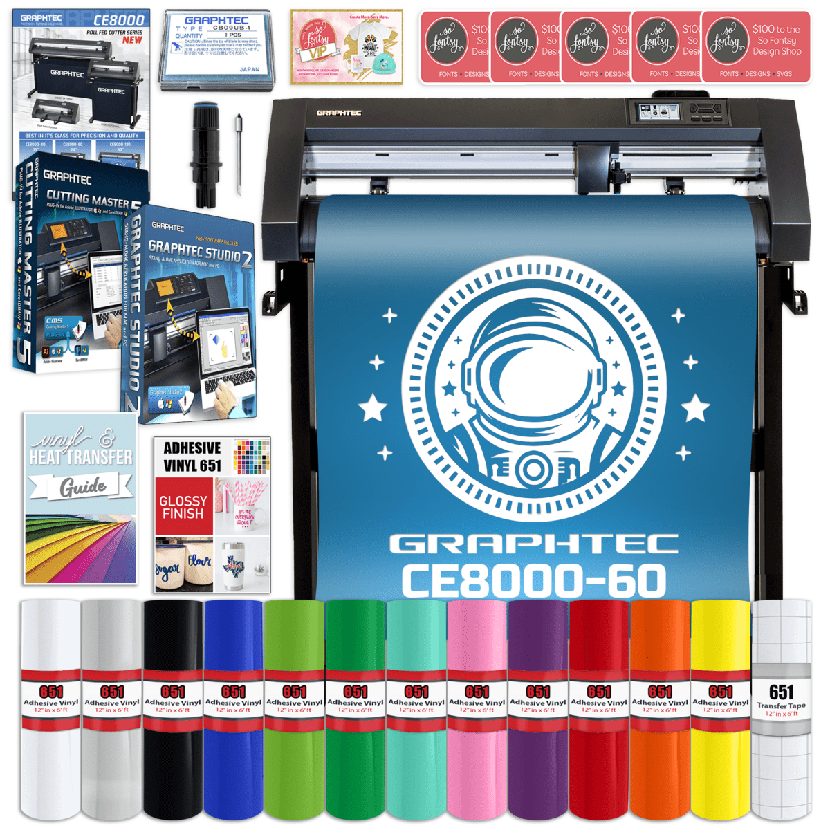 Graphtec CE8000-60 24in Vinyl Cutter with Oracal Bundle &amp; Software Ethernet Only Swing Design 1
