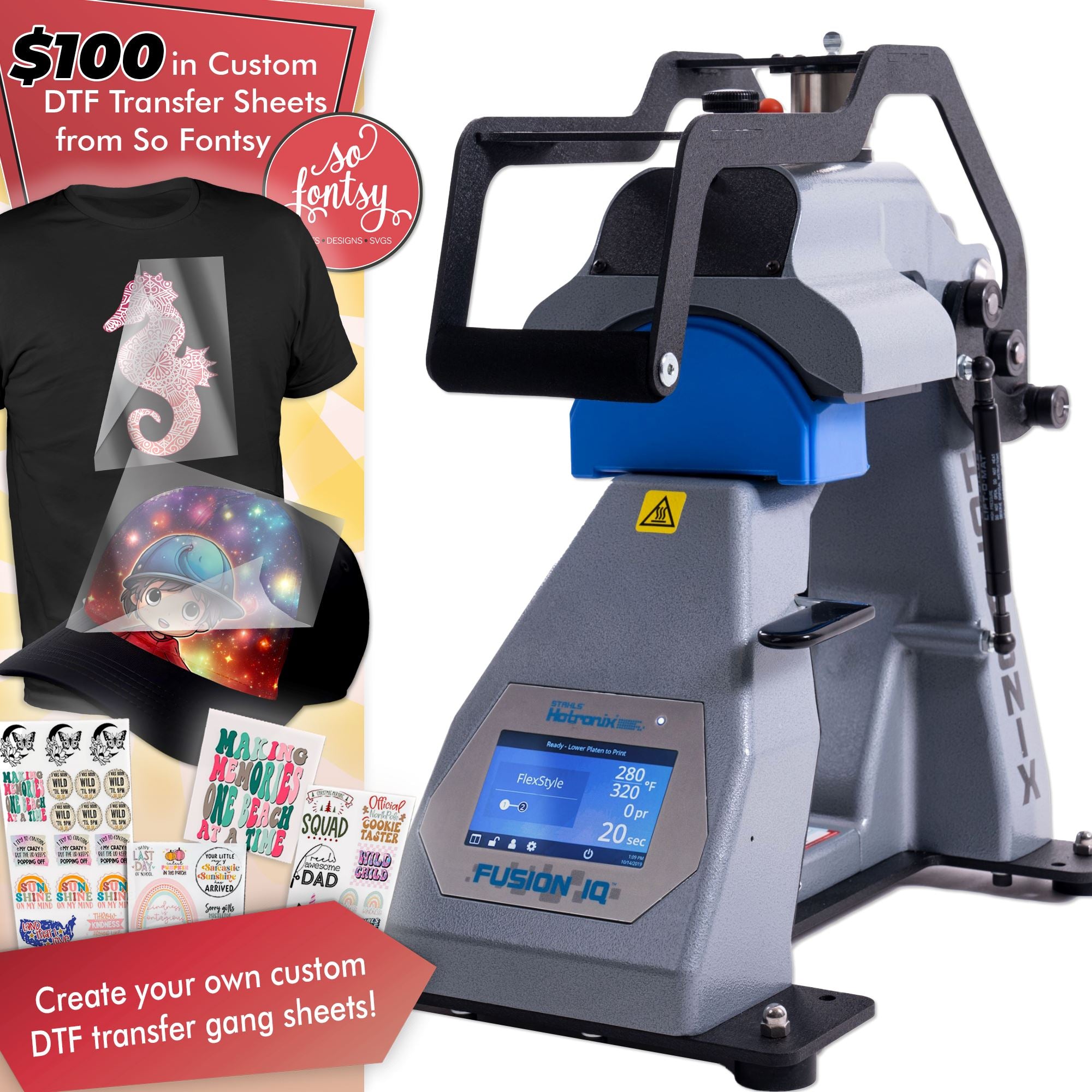 Hotronix 360 IQ Hat & Cap Heat Press with $100 in DTF Custom Transfers Heat Press Hotronix 