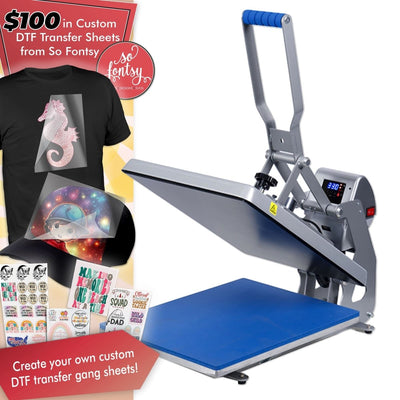 Hotronix Automatic Clam Heat Press - 16″ x 20″ with $100 in DTF Custom Transfers Swing Design 1