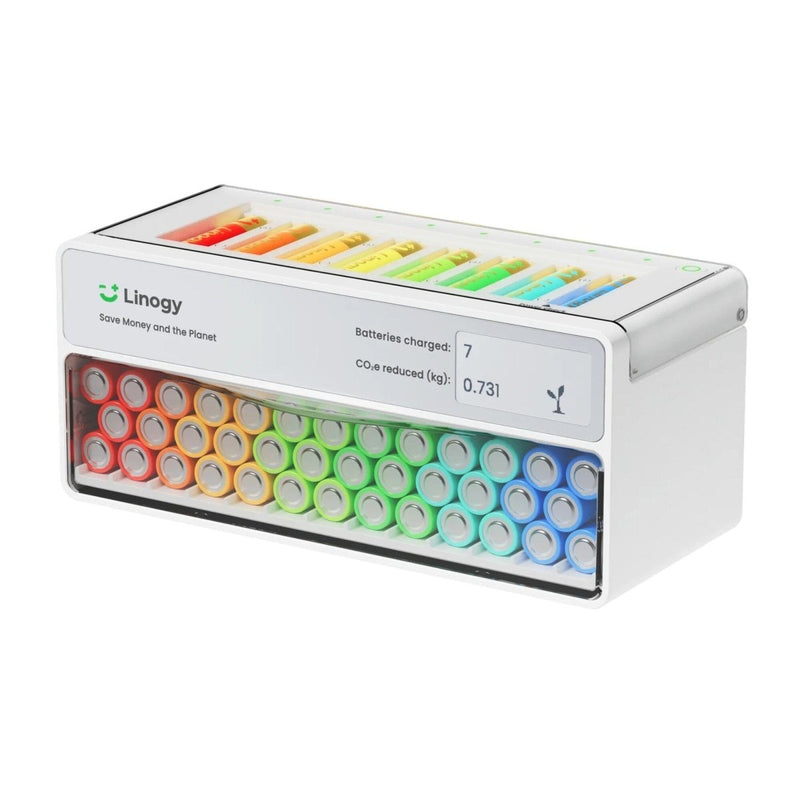 Linogy AA & AAA 8-Bay Smart Battery Charger with Battery Storage - Swing Design