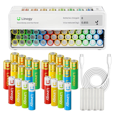 Linogy AA &amp; AAA Smart Battery Recharging System All-in-One Bundle - Swing Design1