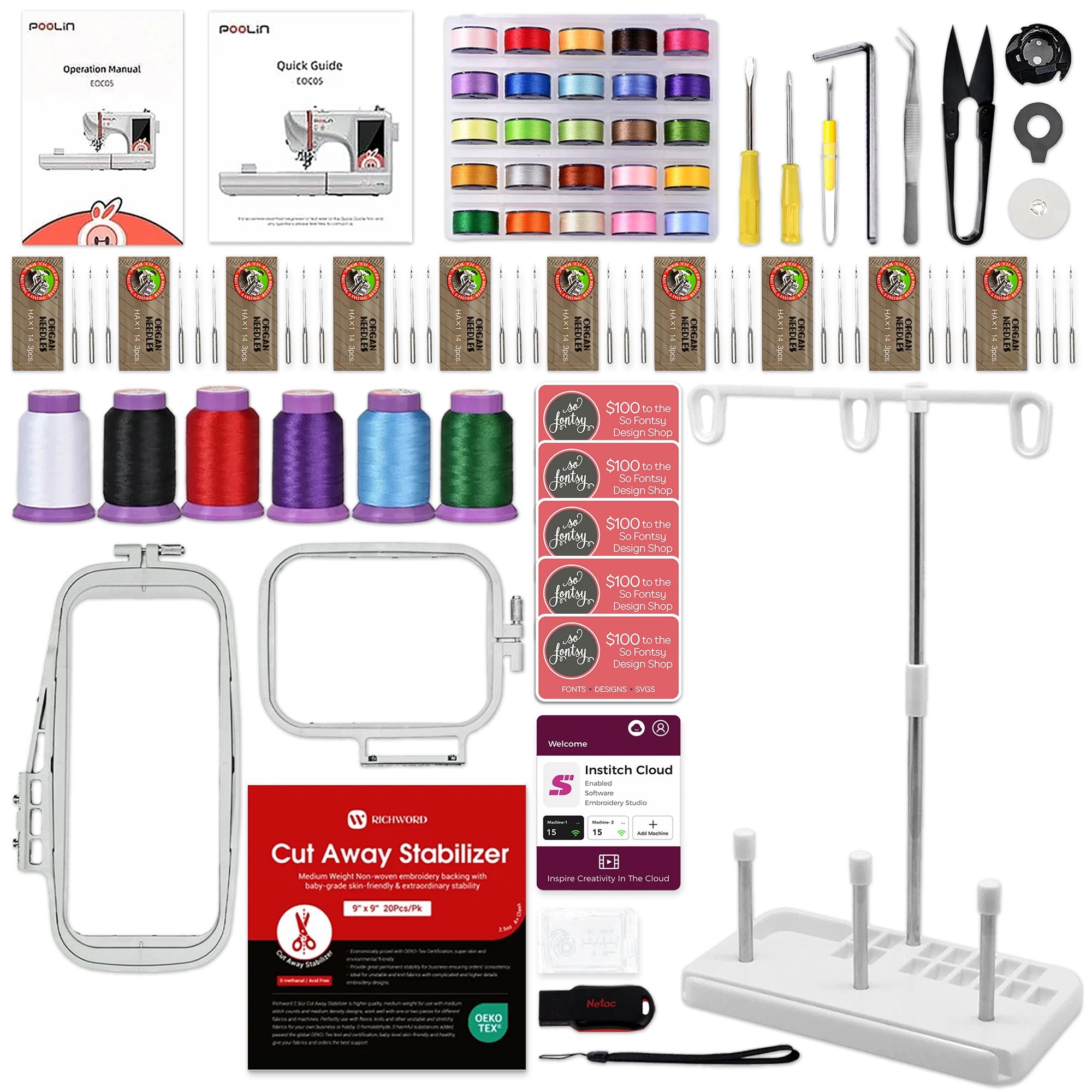 POOLIN EOC05 4in x 9.2in Computerized Embroidery Machine Base Bundle Poolin Embroidery Machines Poolin 