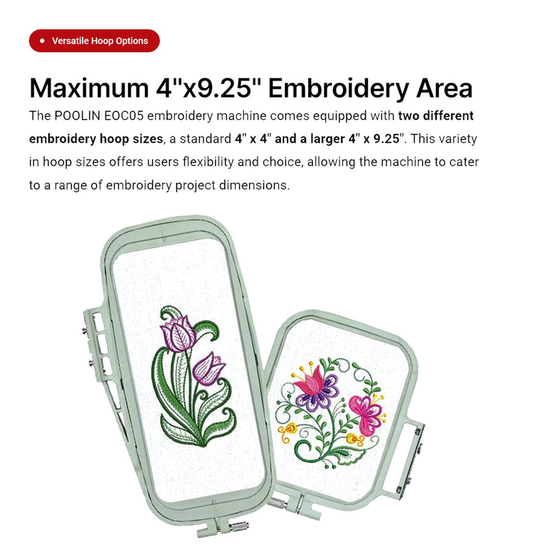 Poolin EOC05 4in x 9.2in Computerized Embroidery Machine For Beginners Brother Sewing Bundle Poolin 