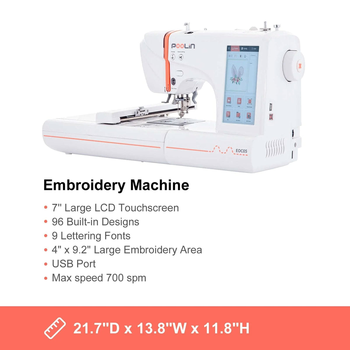 Poolin EOC05 4in x 9.2in Computerized Embroidery Machine For Beginners Brother Sewing Bundle Poolin 