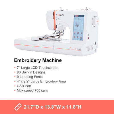 Poolin EOC05 4in x 9.2in Computerized Embroidery Machine For Beginners Brother Sewing Bundle Poolin 