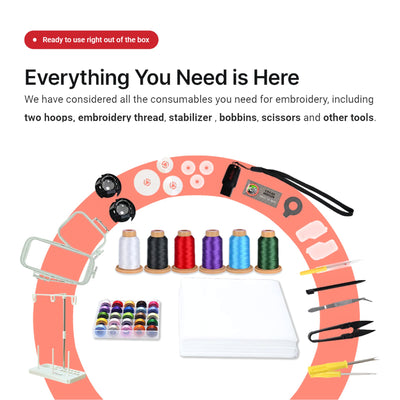 Poolin EOC05 4in x 9.2in Computerized Embroidery Machine For Beginners Brother Sewing Bundle Poolin 