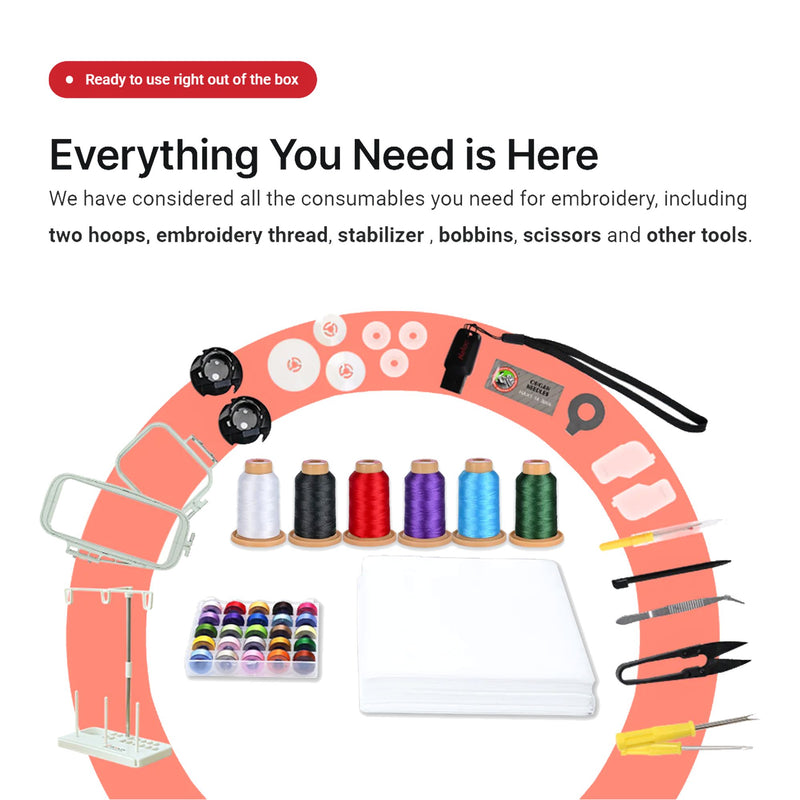 Poolin EOC05 4in x 9.2in Computerized Embroidery Machine For Beginners Brother Sewing Bundle Poolin 