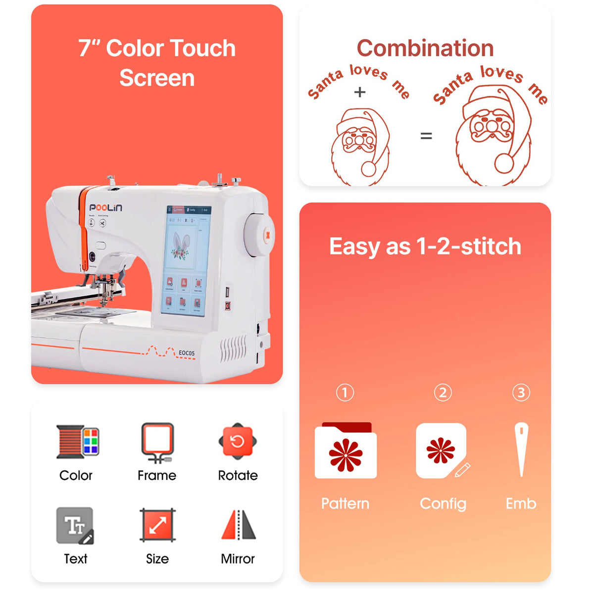 Poolin EOC05 4in x 9.2in Computerized Embroidery Machine For Beginners Brother Sewing Bundle Poolin 