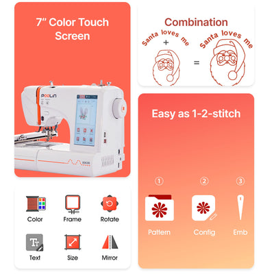 Poolin EOC05 4in x 9.2in Computerized Embroidery Machine For Beginners Brother Sewing Bundle Poolin 