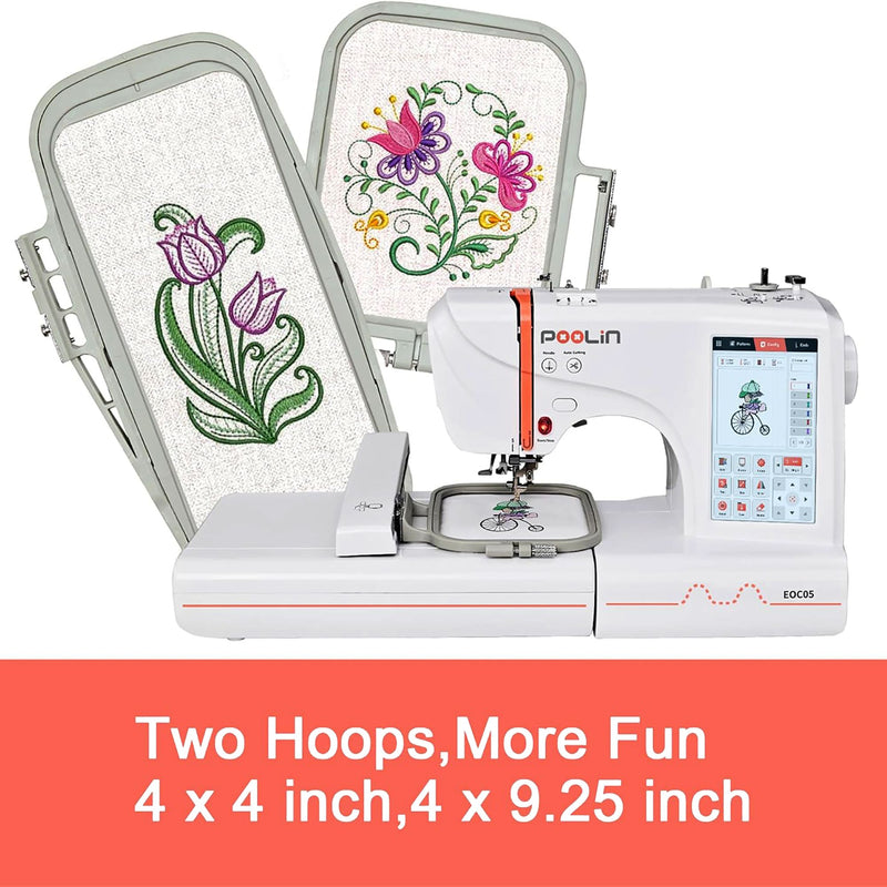 Poolin EOC05 4in x 9.2in Computerized Embroidery Machine For Beginners Brother Sewing Bundle Poolin 