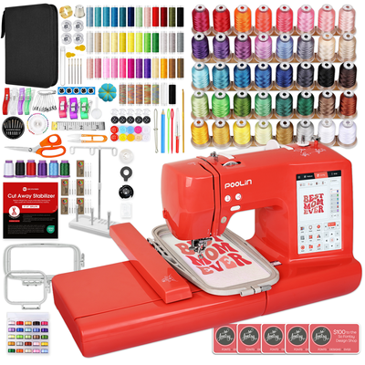 POOLIN EOC05 4in x 9.2in Embroidery Machine with Accessory Kit - Red Swing Design 1
