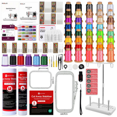 POOLIN EOC05 4in x 9.2in Embroidery Machine with Deluxe Accessory Bundle - Red Poolin Embroidery Machines Poolin 