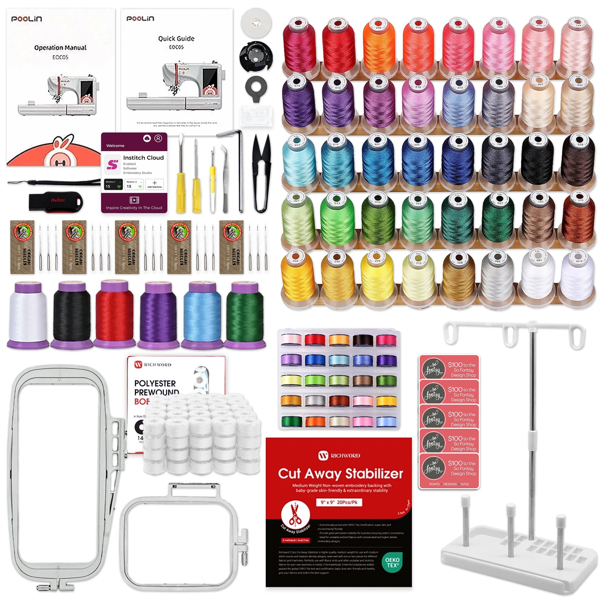 POOLIN EOC05 4in x 9.2in Embroidery Machine with Embroidery Accessory Kit Poolin Embroidery Machines Poolin 