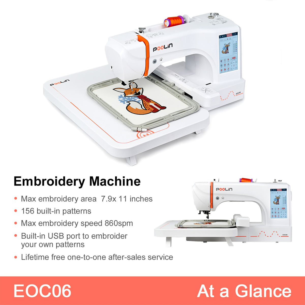 Poolin EOC06 7.9in x 11in Computerized Embroidery Machine For Home Business Brother Sewing Bundle Poolin 