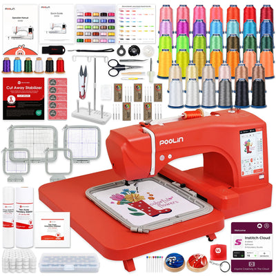 POOLIN EOC06 7.9in x 11in Embroidery Machine Deluxe Bundle - Red Poolin Embroidery Machines Poolin 