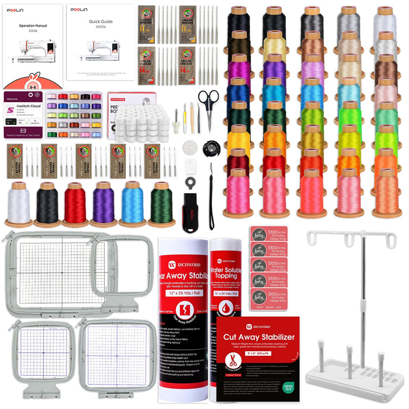 POOLIN EOC06 7.9in x 11in Embroidery Machine Deluxe Bundle - Red Poolin Embroidery Machines Poolin 
