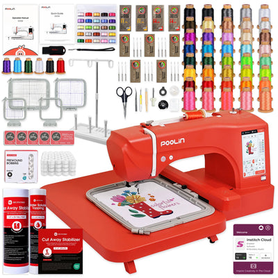 POOLIN EOC06 7.9in x 11in Embroidery Machine Deluxe Bundle - Red Poolin Embroidery Machines Poolin 
