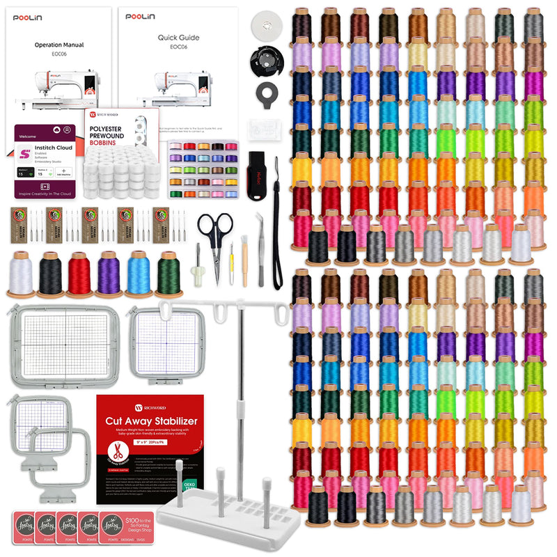 POOLIN EOC06 7.9in x 11in Embroidery Machine with 166 Embroidery Spools Bundle Poolin Embroidery Machines Poolin 