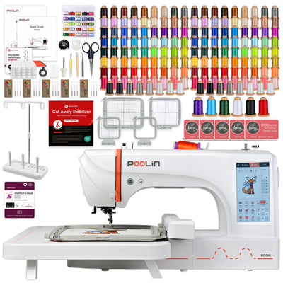 POOLIN EOC06 7.9in x 11in Embroidery Machine with 166 Embroidery Spools Bundle Poolin Embroidery Machines Poolin 