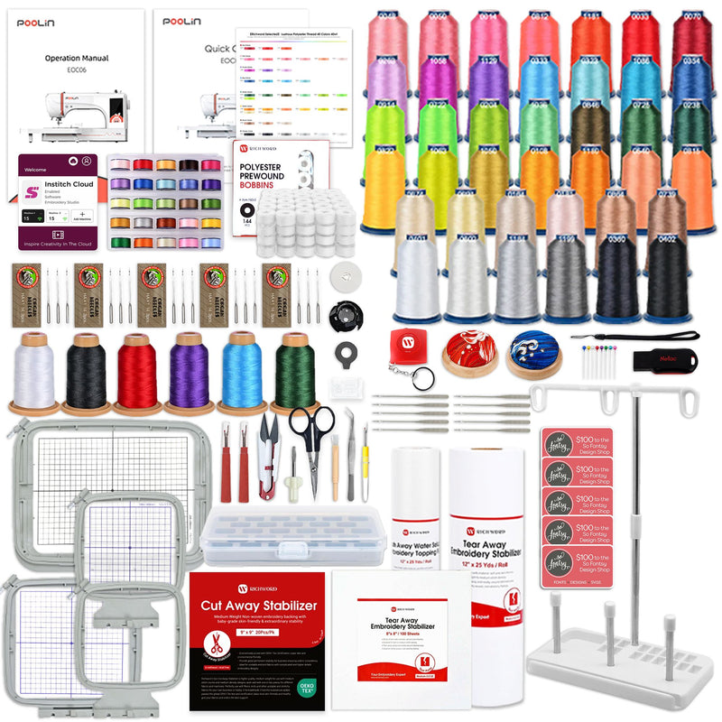 POOLIN EOC06 7.9in x 11in Embroidery Machine with Deluxe Accessory Bundle Poolin Embroidery Machines Poolin 