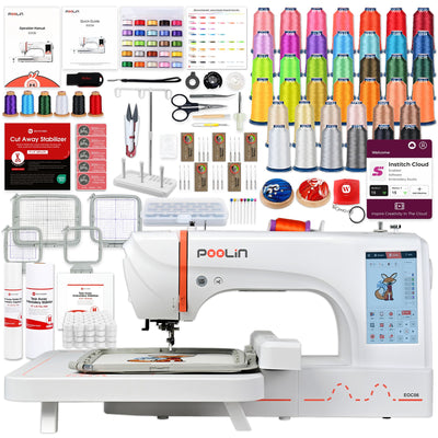 POOLIN EOC06 7.9in x 11in Embroidery Machine with Deluxe Accessory Bundle Poolin Embroidery Machines Poolin 