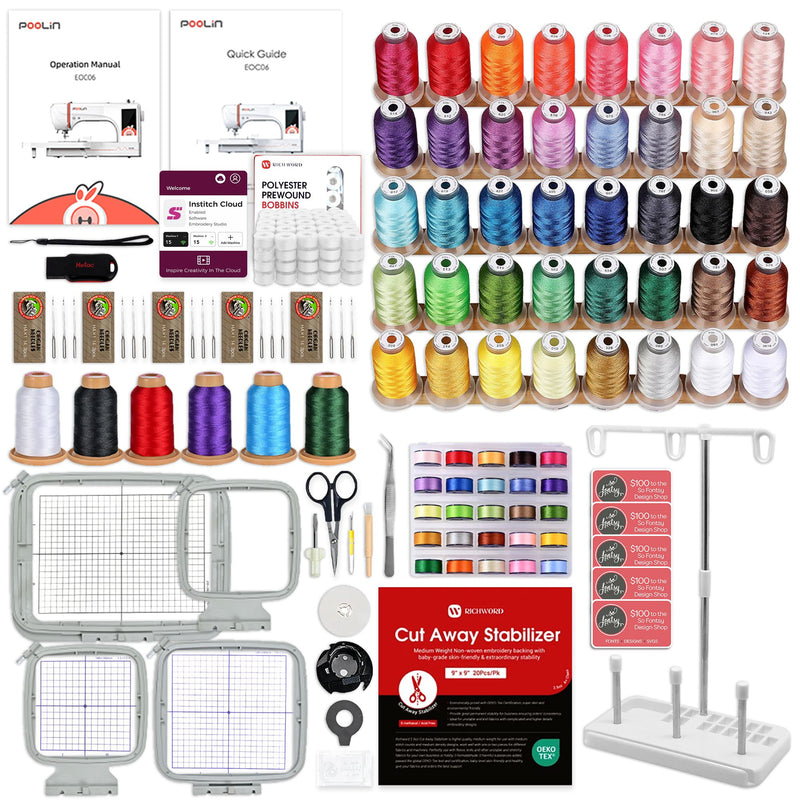 POOLIN EOC06 7.9in x 11in Embroidery Machine with Deluxe Accessory Kit - Red Poolin Embroidery Machines Poolin 