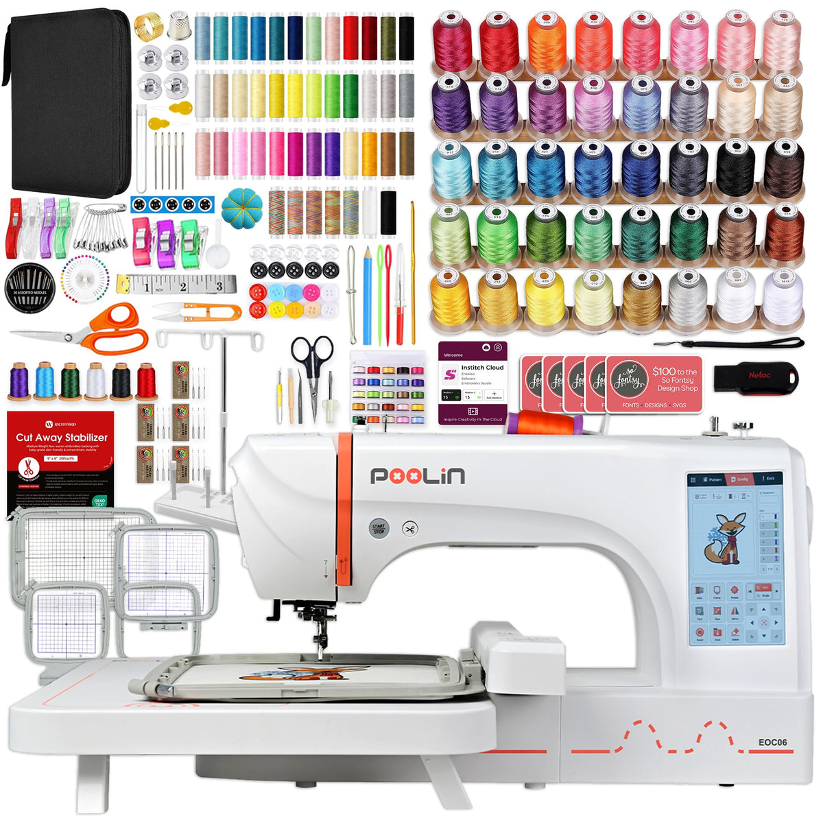 POOLIN EOC06 7.9in x 11in Embroidery Machine with Embroidery Accessory Kit Poolin Embroidery Machines Poolin 