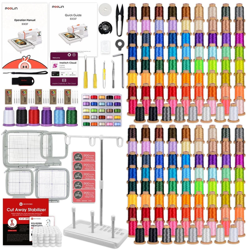 POOLIN EOC07 7.9in x 15in Embroidery Machine with 166 Embroidery Spools Bundle - Swing Design3