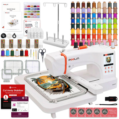 POOLIN EOC07 7.9in x 15in Embroidery Machine with 86 Embroidery Spools Poolin Embroidery Machines Poolin 
