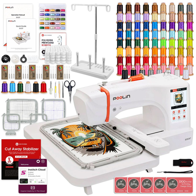 POOLIN EOC07 7.9in x 15in Embroidery Machine with 86 Embroidery Spools Poolin Embroidery Machines Poolin 