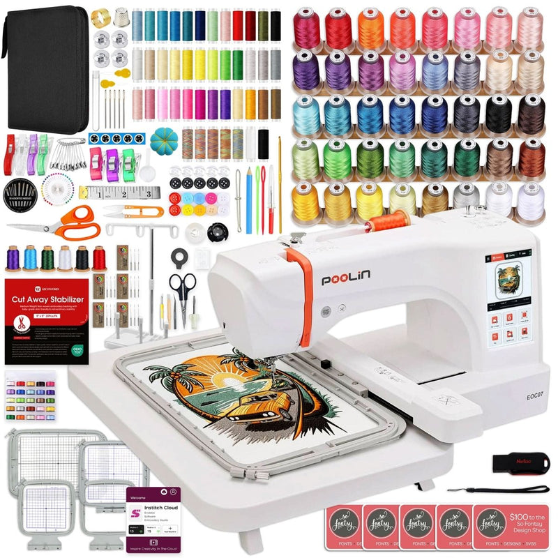 POOLIN EOC07 7.9in x 15in Embroidery Machine with Embroidery Accessory Kit - Swing Design1