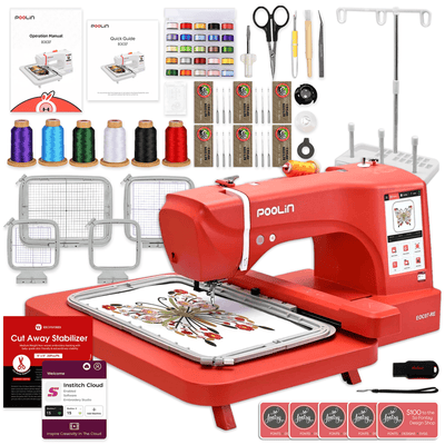 POOLIN EOC07 7.9in x 15in Hoop Area Computerized Embroidery Machine - Red Swing Design 1