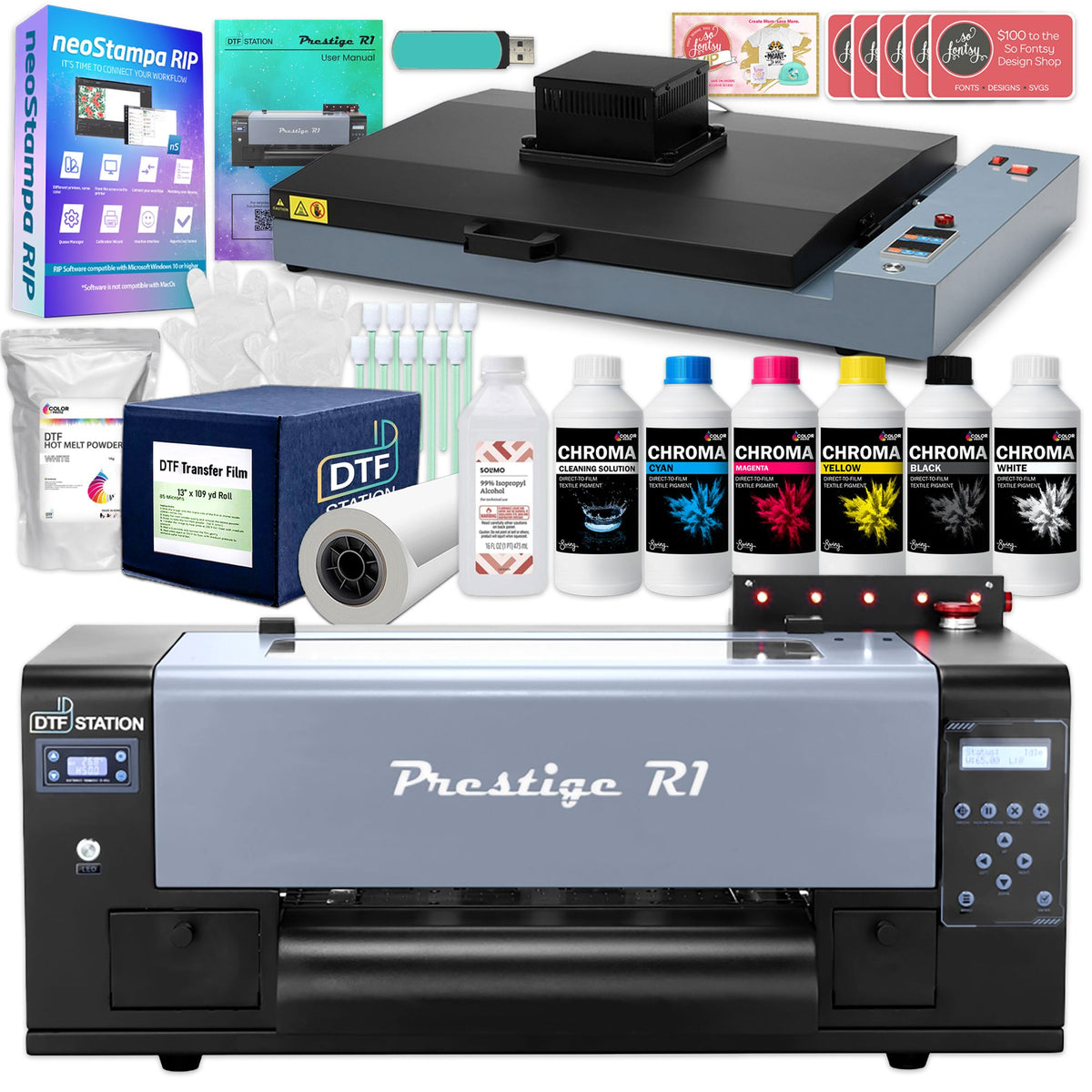 Prestige R1 Direct to Film (DTF) Roll Printer with Oven, Filter, Inks, Supplies DTF Bundles Prestige 