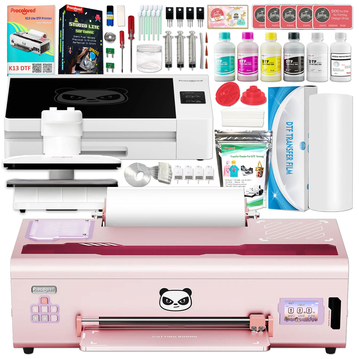 Procolored K13 Lite DTF Roll Printer with Smokeless Oven, Heat Press - Pink DTF Bundles Procolored 